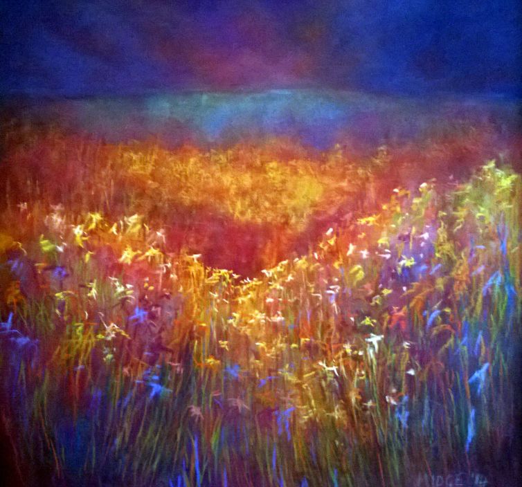 Spring Meadows, Pastel & Mixed Media, 65 x 65 cm, Copyright @2014 Midge
